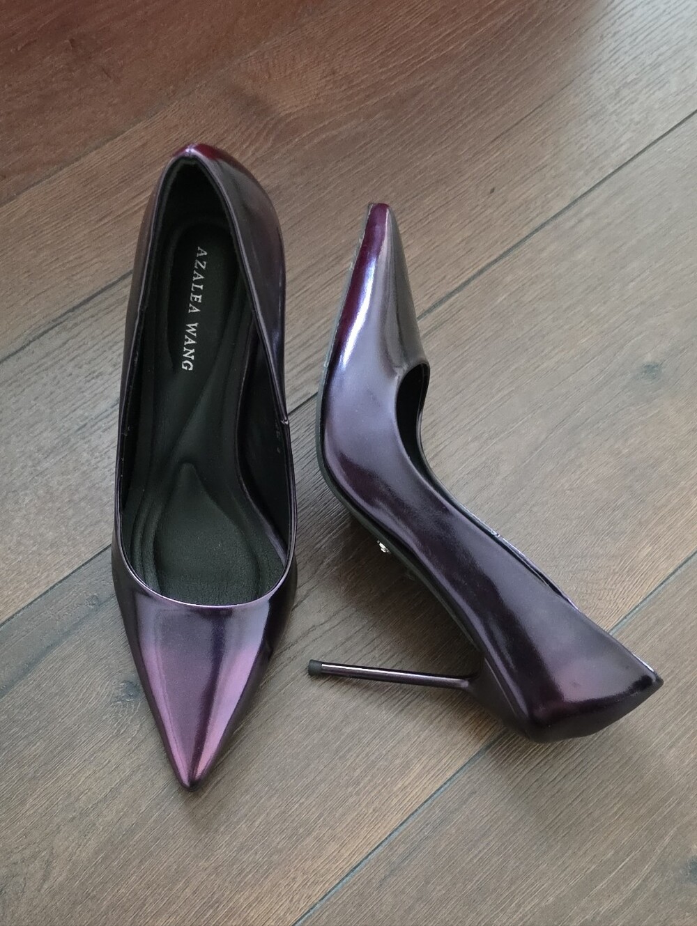 Azalea Wang Akira purple iridescent stiletto pumps